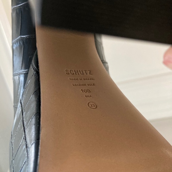 NWOT Schutz Free People Viola Black Leather Crocodile Print Platforms Sz 10 - Picture 9 of 9